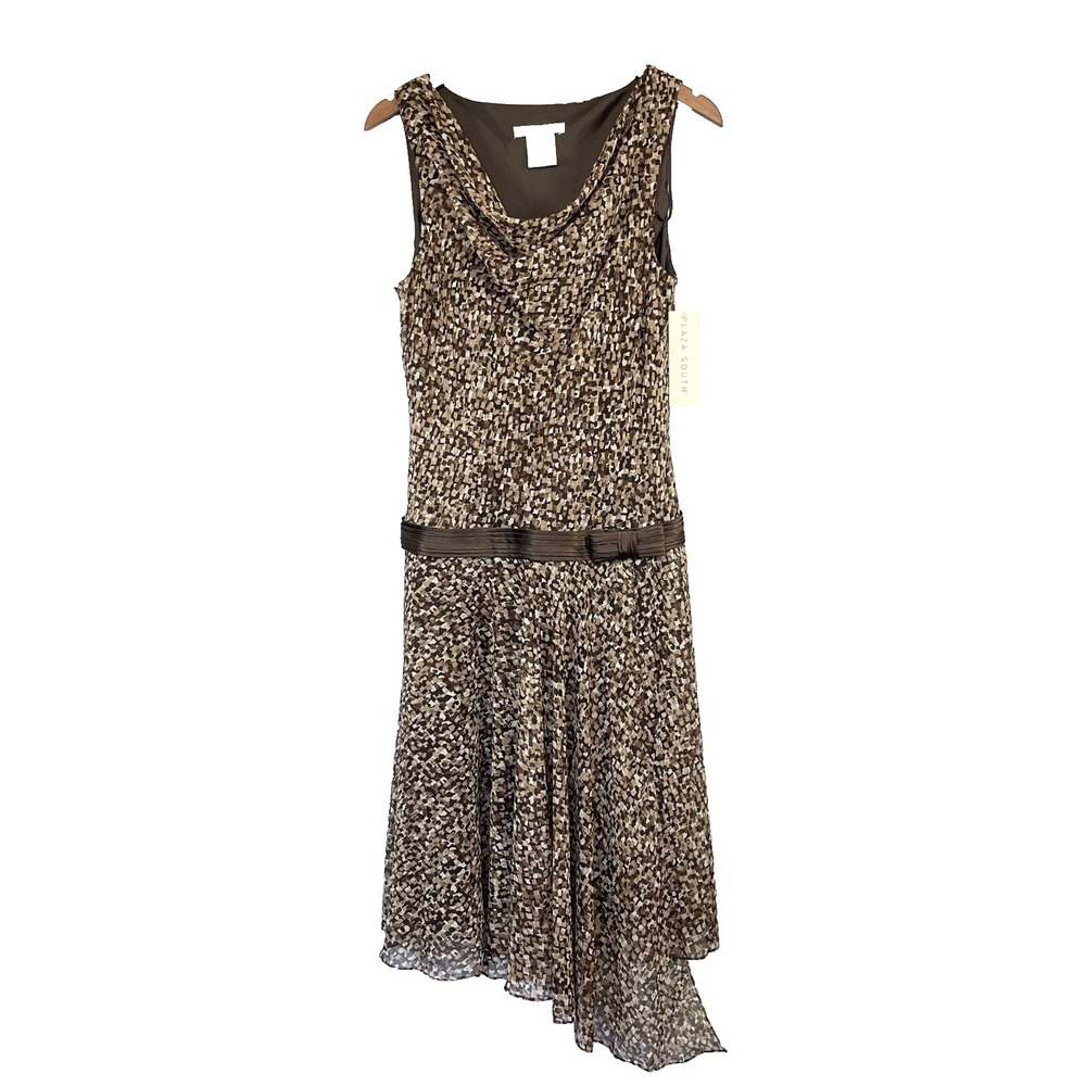 Plaza South Woman Y2K Cowl Neck Midi Dress 12 Brown Office Career Party Cocktail